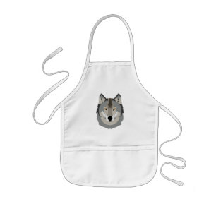 Wolf Face, Cute Gray Wolf Illustrated Animal Kids Apron
