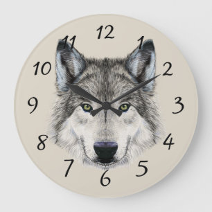 Wolf face design large clock