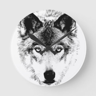Wolf Face. Digital Wildlife Image. Round Clock