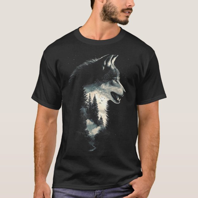 Wolf face forest nature animals howling bird T-Shirt (Front)