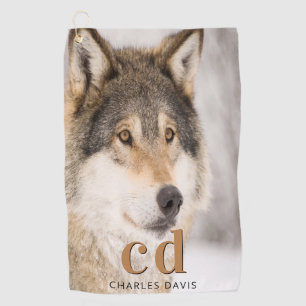 Wolf face head wildlife monogram name golf towel