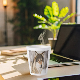 Wolf face head wildlife monogram name latte mug