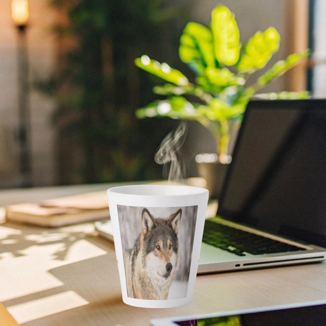 Wolf face head wildlife monogram name latte mug (Creator Uploaded)
