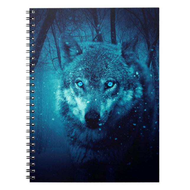 Wolf face in dark fantasy forest notebook (Front)