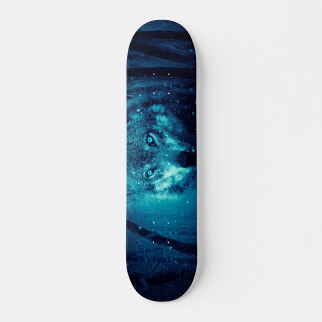 Wolf face in dark fantasy forest skateboard (Front)
