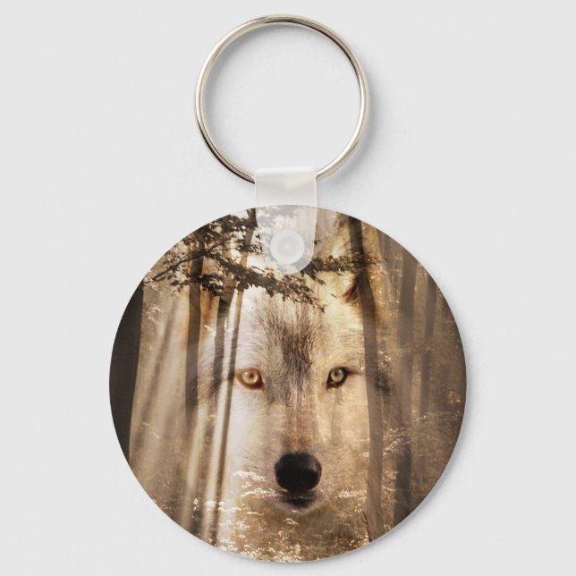Wolf face in the woods key ring (Front)
