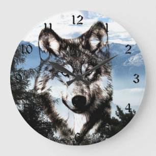 Wolf face large clock