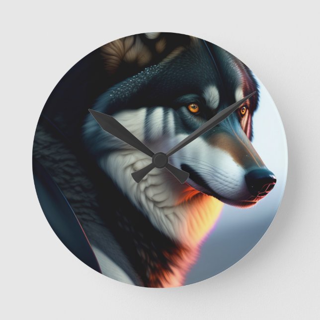 Wolf Face Picture Art Round Clock (Front)