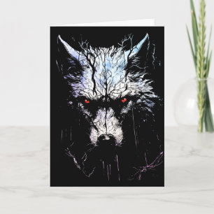 Wolf Face Trees Forest Animals Wildlife Retro Vint Card