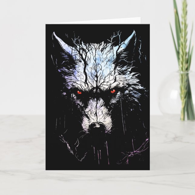 Wolf Face Trees Forest Animals Wildlife Retro Vint Card (Front)