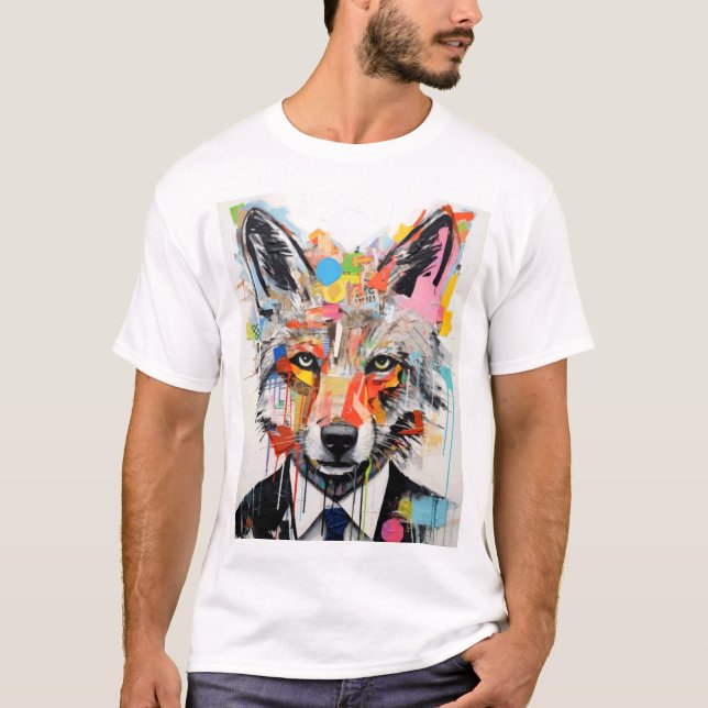 Wolf Face with Abstract Geometric T-Shirt (Front)