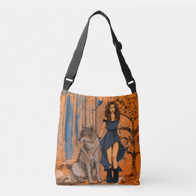 Wolf fairy fantasy orange tote bag (Front)