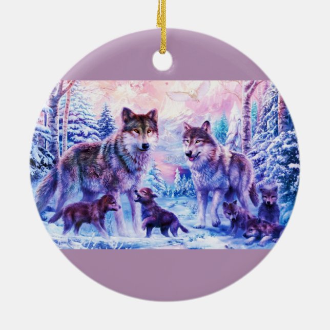 Wolf Family Ceramic Tree Decoration (Back)