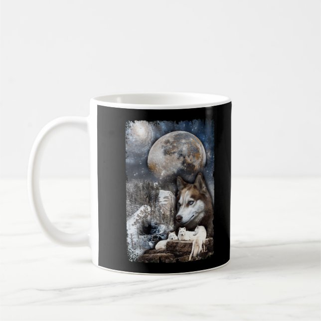 Wolf Family Moon Winter Mountain Wolves Coffee Mug (Left)