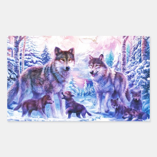 Wolf Family Rectangular Sticker (Front)