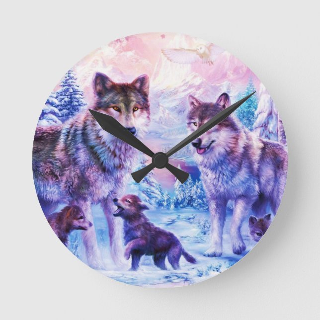 Wolf Family Round Clock (Front)