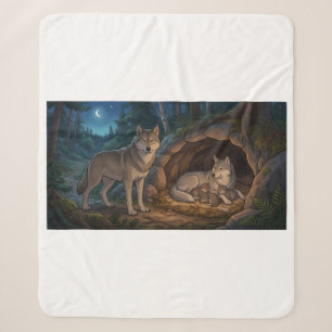 Wolf Family   Sherpa Blanket