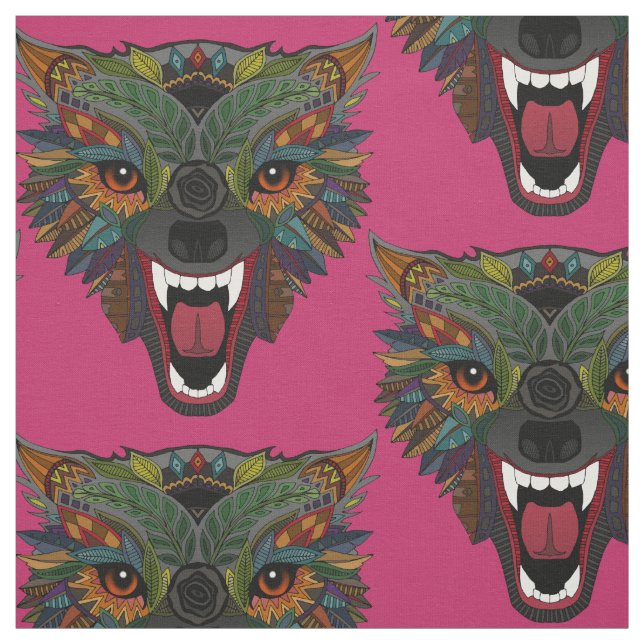 wolf fight flight pink fabric (Swatch)