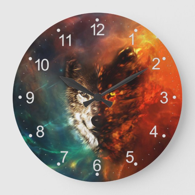 Wolf fire and ice large clock (Front)