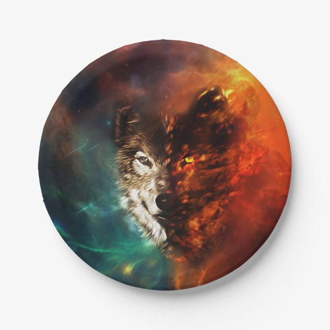 Wolf fire and ice paper plate (Front)
