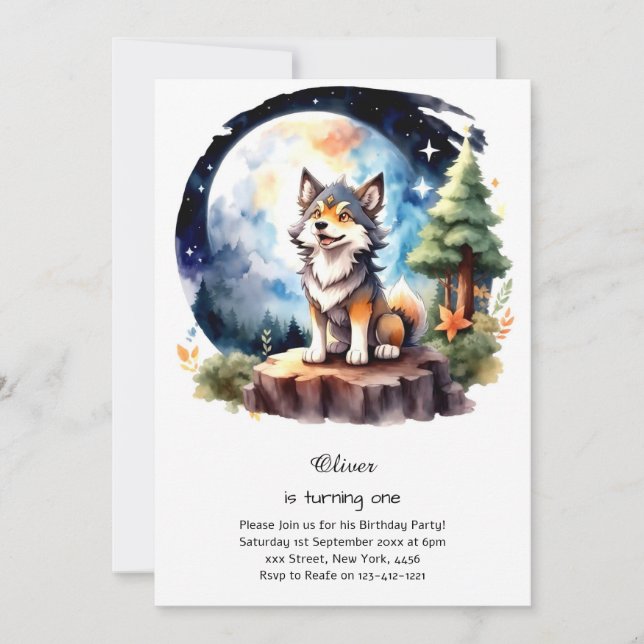 Wolf First Birthday Invitation (Front)