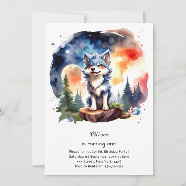 Wolf First Birthday Invitation (Front)