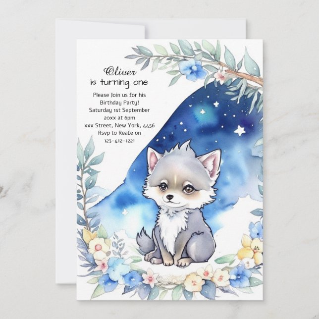Wolf First Birthday Invitation (Front)