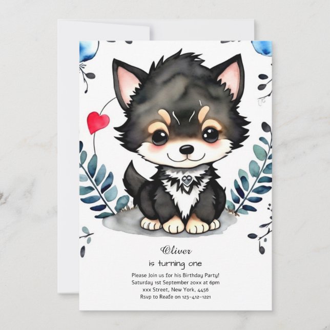 Wolf First Birthday Invitation (Front)