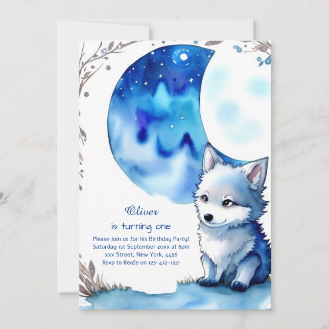 Wolf First Birthday Invitation (Front)