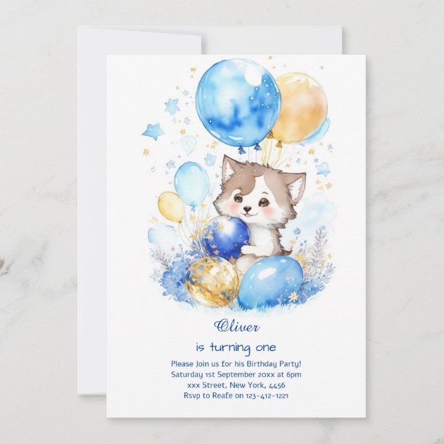 Wolf First Birthday Invitation (Front)