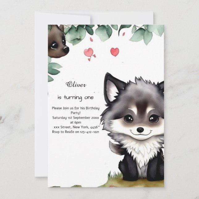 Wolf First Birthday Invitation (Front)