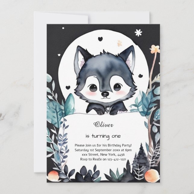 Wolf First Birthday Invitation (Front)