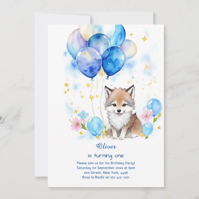 Wolf First Birthday Invitation (Front)