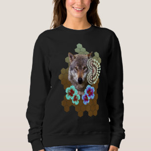 Wolf Floral Flower Alien Honeycomb Olive to Brown  Sweatshirt