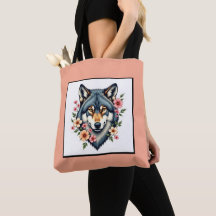 Wolf Floral  Shoulder Tote