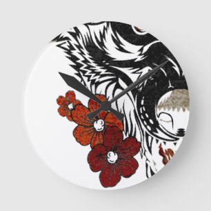Wolf Flower Tatoo Vintage Round Clock