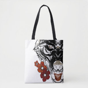 Wolf Flower Tatoo Vintage Tote Bag