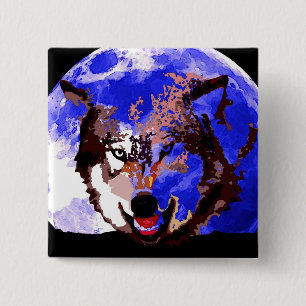 Wolf & Full Moon 15 Cm Square Badge