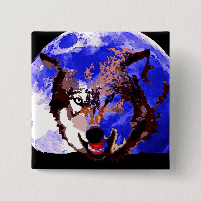 Wolf & Full Moon 15 Cm Square Badge (Front)