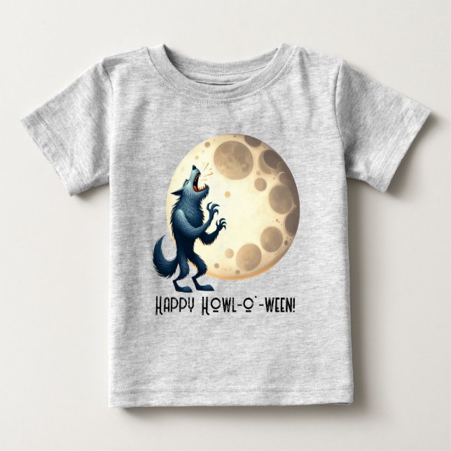 Wolf & Full Moon - Happy Howl-o-ween! Baby T-Shirt (Front)