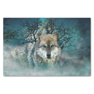 Wolf Full Moon in Fog Tissue Paper