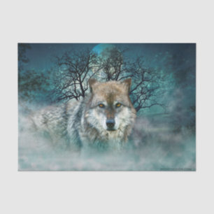 Wolf Full Moon in Fog Tissue Paper