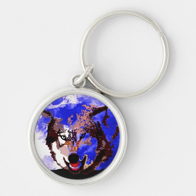 Wolf & Full Moon Key Ring (Front)