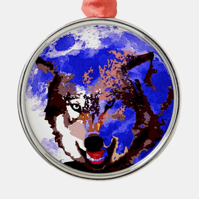 Wolf & Full Moon Metal Ornament (Front)