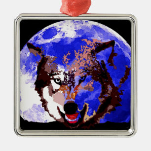 Wolf & Full Moon Metal Tree Decoration