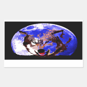 Wolf & Full Moon Rectangular Sticker