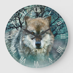 Wolf Full Moon Roman Numbers Large Clock