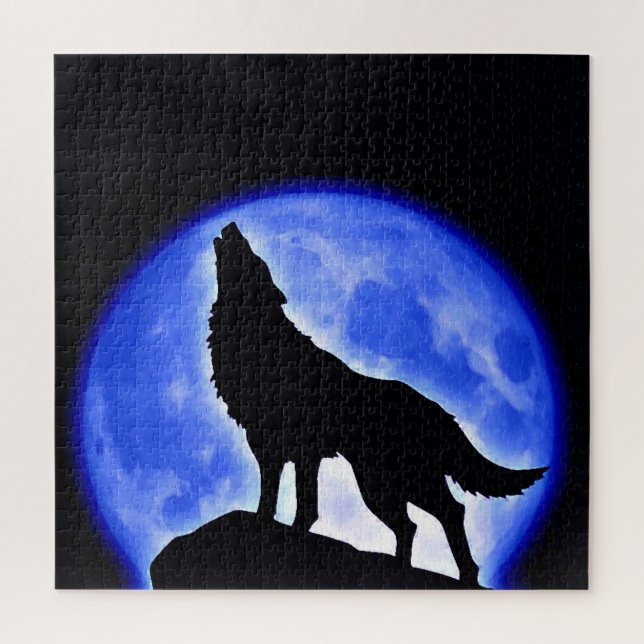 Wolf Fullmoon & Blue Night - Wild Animals Art Jigsaw Puzzle (Vertical)