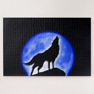 Wolf Fullmoon & Blue Night - Wild Animals Art Jigsaw Puzzle