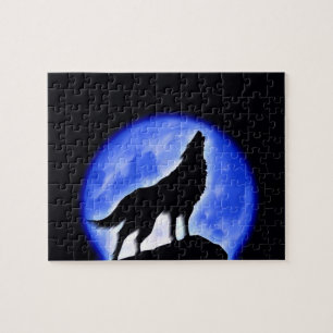 Wolf Fullmoon & Blue Night - Wild Animals Art Jigsaw Puzzle